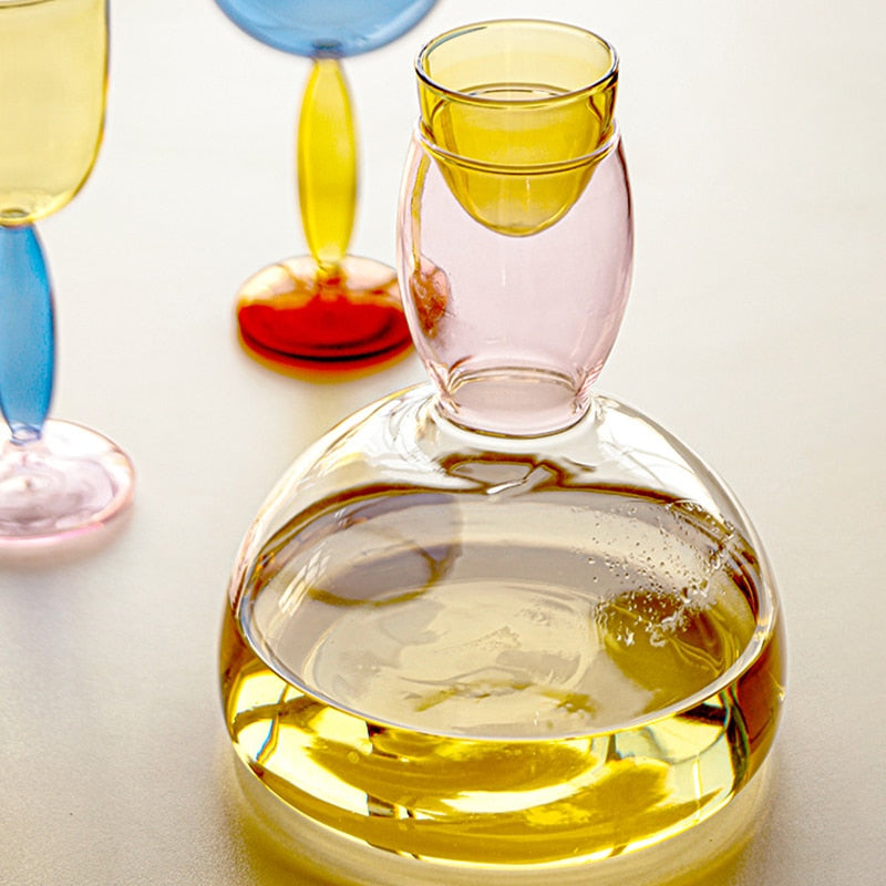 Chalice and carafe made of colored glass by Phillips