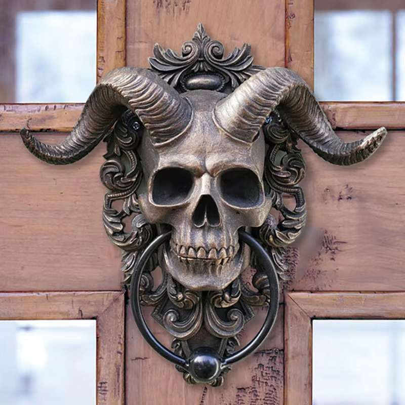 Resin Gothic Goat Skull Door Knocker