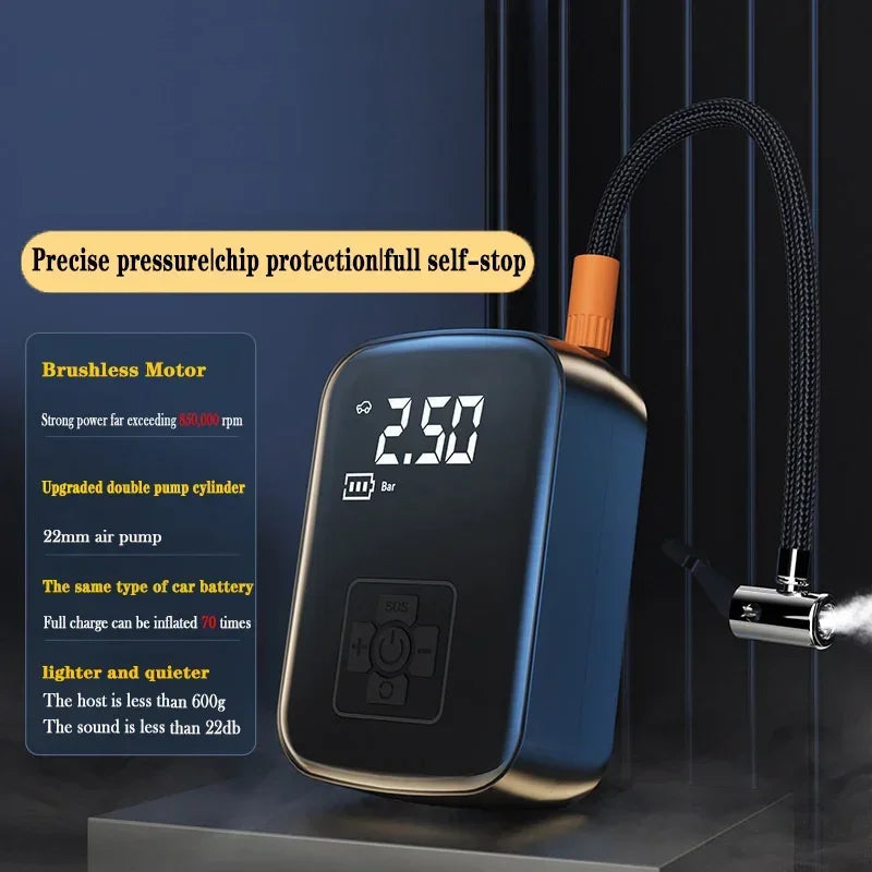 Portable Tire Pump for Car – Wireless Air Pump with 150 PSI, Compact Design for Quick Inflation of Tires, Bicycles and Sports Balls