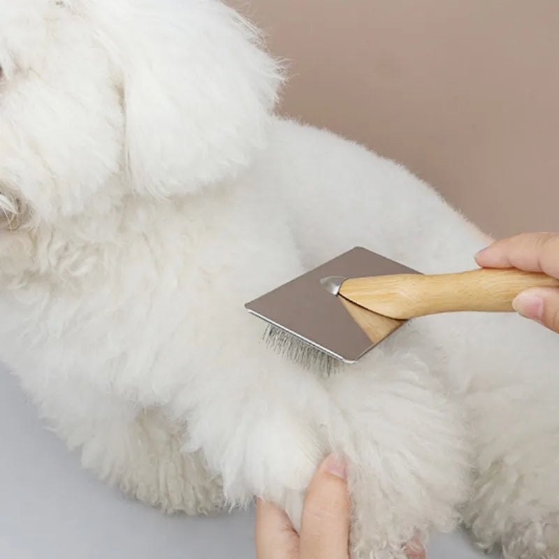 PuroPetz Dog & Cat Brush Made of Solid Wood | Stainless Steel Comb | Removes Undercoat & Tangles | Soft Coat Care & Massage