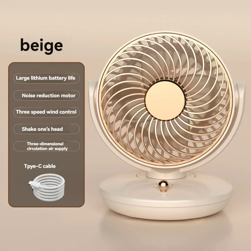 BreezeLoop Table Fan with 360° Rotation | USB Fan with 3 Speeds & Battery | Quiet & Compact | For Office, Bedroom & Home