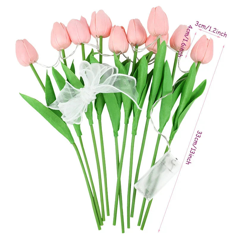 LED lamp with artificial tulip bouquet perfect for gifts or as wedding party home decorations