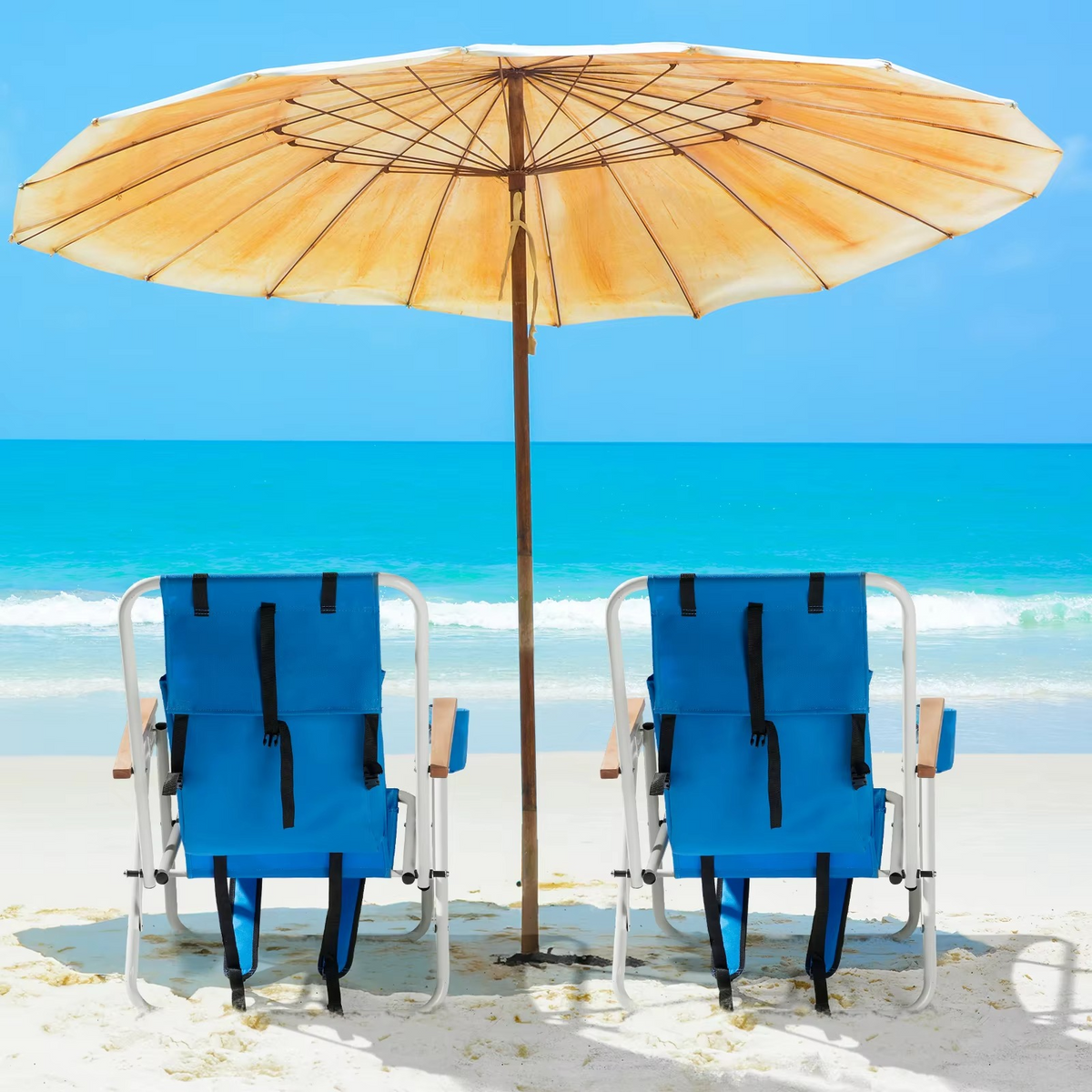 2-Pack Foldable High-Strength Beach Chairs with Adjustable Headrest – Blue