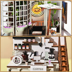 SoleCaffè DIY Book Nook | Miniature Coffee House 3D Wood Kit | With LED Lighting | Creative Bookshelf Diorama & Gift Idea