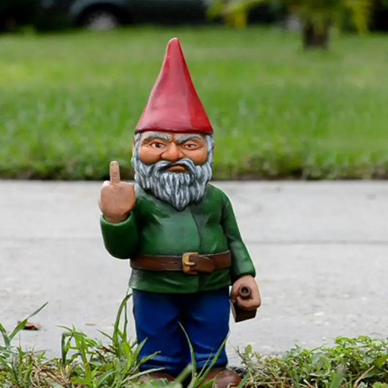 Funny Drunk Gnome Figurine with Middle Finger for Garden and Grass Field
