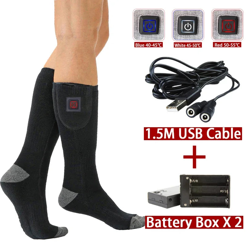 Electric Heated Socks | USB Heating Socks for Women & Men | 3 Heat Levels | Ideal for Skiing, Cycling & Outdoor | ThermaStep
