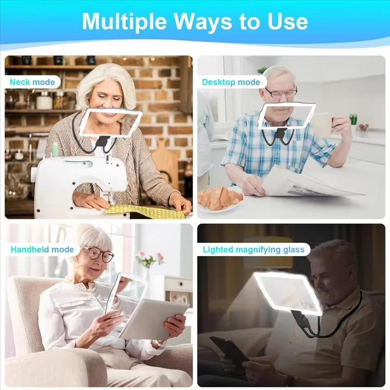 LED Illuminated Hands-Free Magnifying Glass with 5X Switchable Lens
