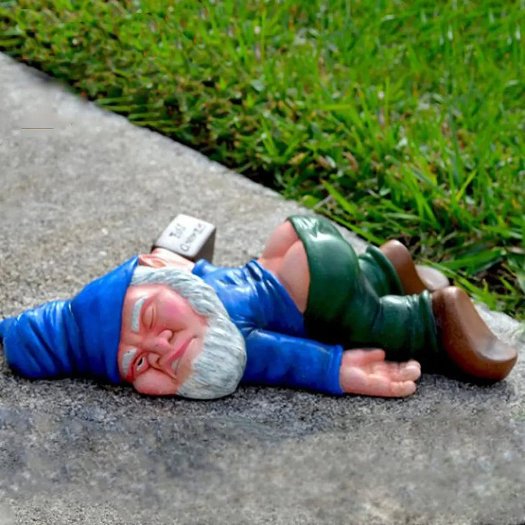 Hilarious Drunken Garden Gnome made of Weatherproof Resin for Indoor and Outdoor