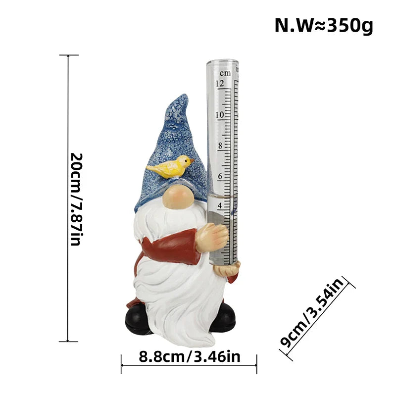 Gnome Garden Statue with Resin Rain Gauge