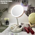 Glamora Travel Mirror LED | Double-Sided & 10x Magnification | Foldable & Portable | With Accessory Compartment