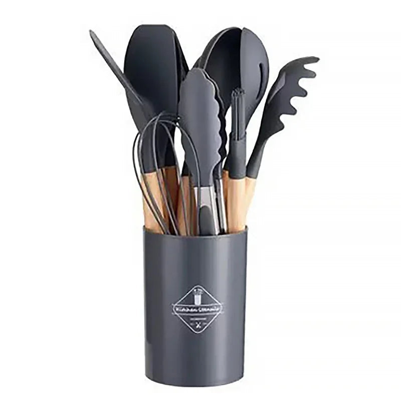 ChefEase – 12-piece silicone kitchen utensil set with wooden handles
