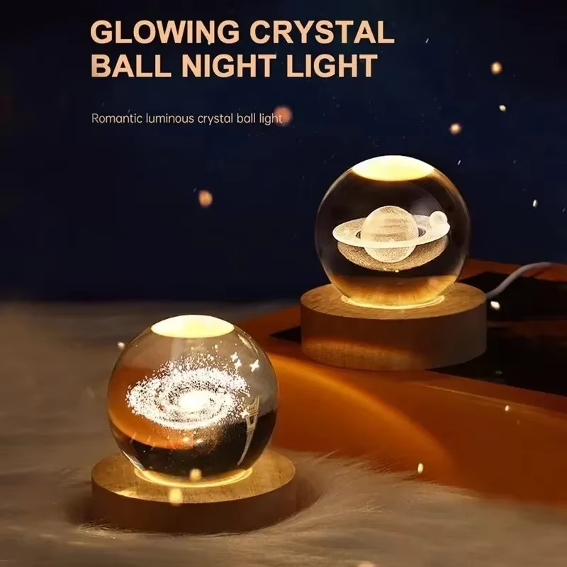 2.36 in RGB Crystal Ball Night Light with Milky Way and Moon - Cosmos-Inspired Bedside Decoration
