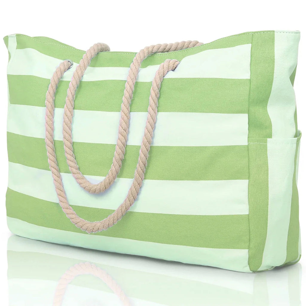 Marivalis Striped Beach Bag with Zipper | Foldable & Waterproof | Sand Resistant Canvas | For Travel & Vacation