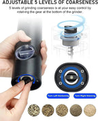 2 Pieces Electric Salt and Pepper Mill with Adjustable Grinding Degree, Refillable Mill, Battery-Powered Kitchen Gadget