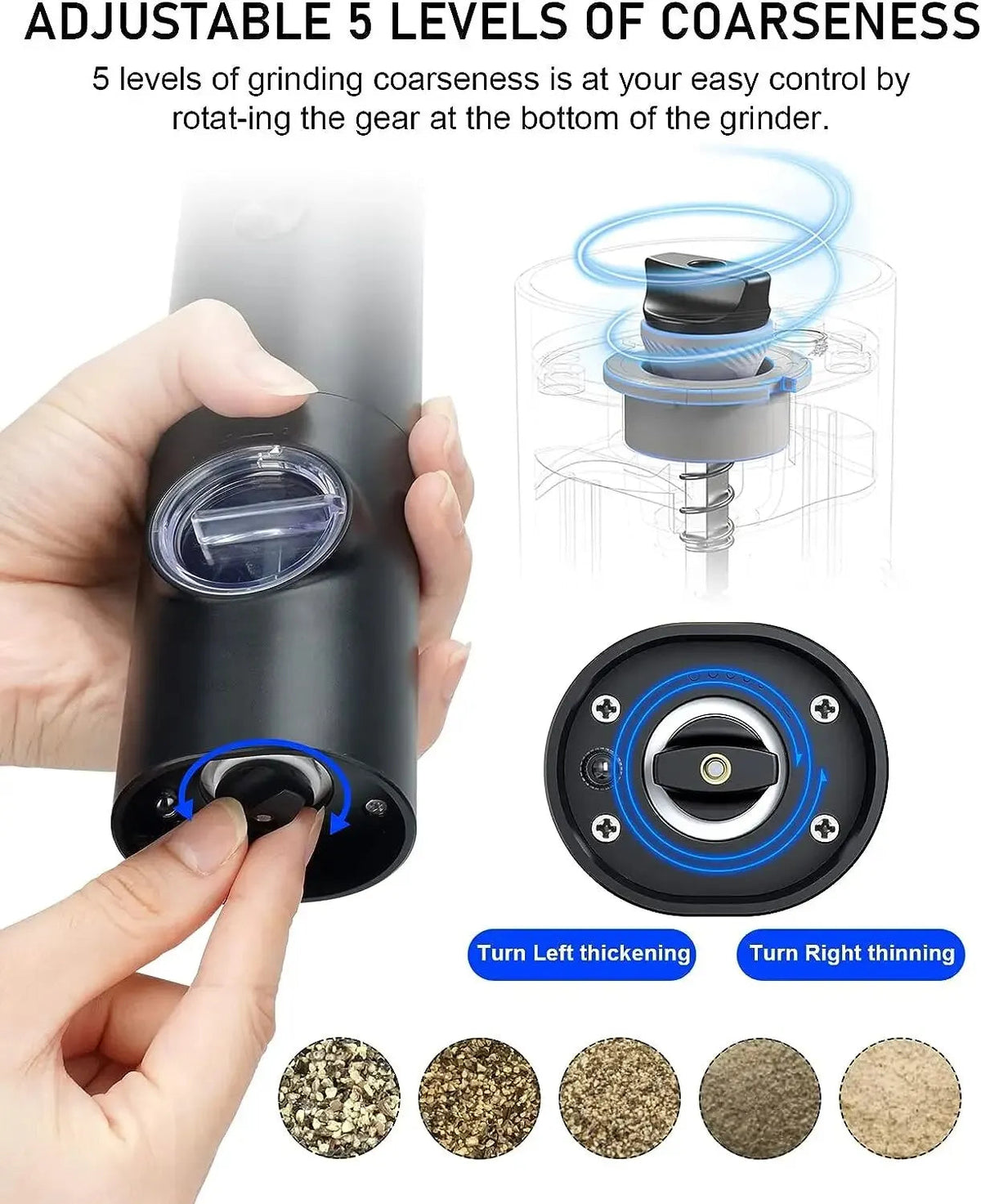 2 Pieces Electric Salt and Pepper Mill with Adjustable Grinding Degree, Refillable Mill, Battery-Powered Kitchen Gadget