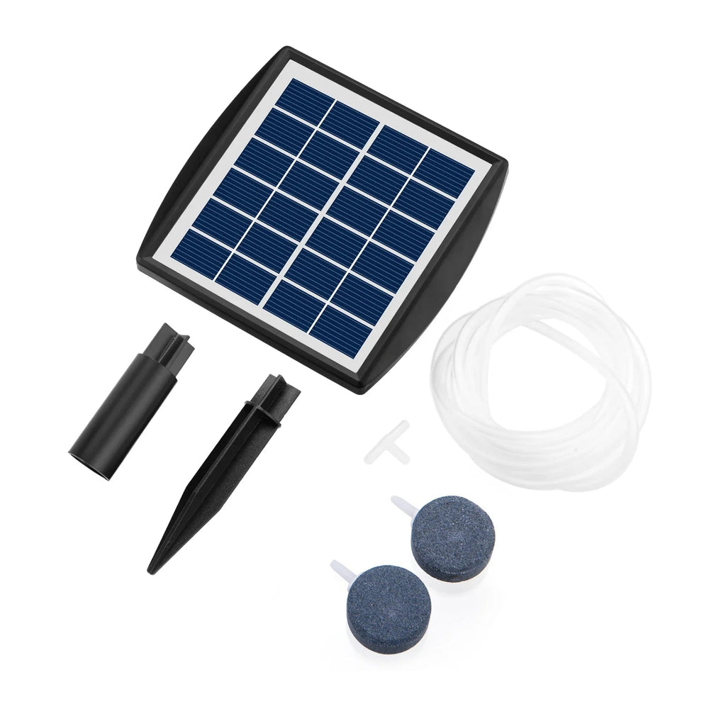 AquaSola Solar-powered Oxygen Pump with Battery | 6V 2W | For Ponds & Aquariums | Includes 2 Air Stones & 0.25 cm Hose