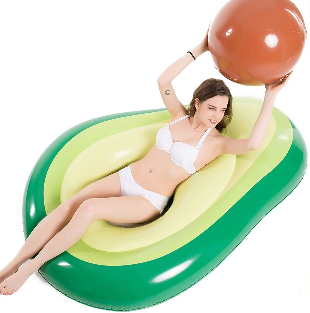 Inflatable Avocado Pool Float with Detachable Ball