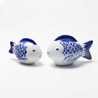 Blue and White Porcelain Floating Koi Fish Desktop Ornament