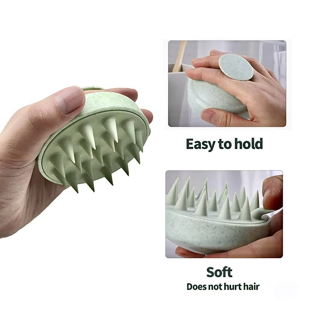 Wheat Straw Silicone Scalp Massage Shampoo Brush with Soft Silicone Bristles