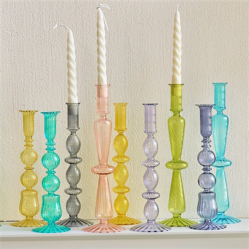 Ribbed Glass Candleholders - Pastel