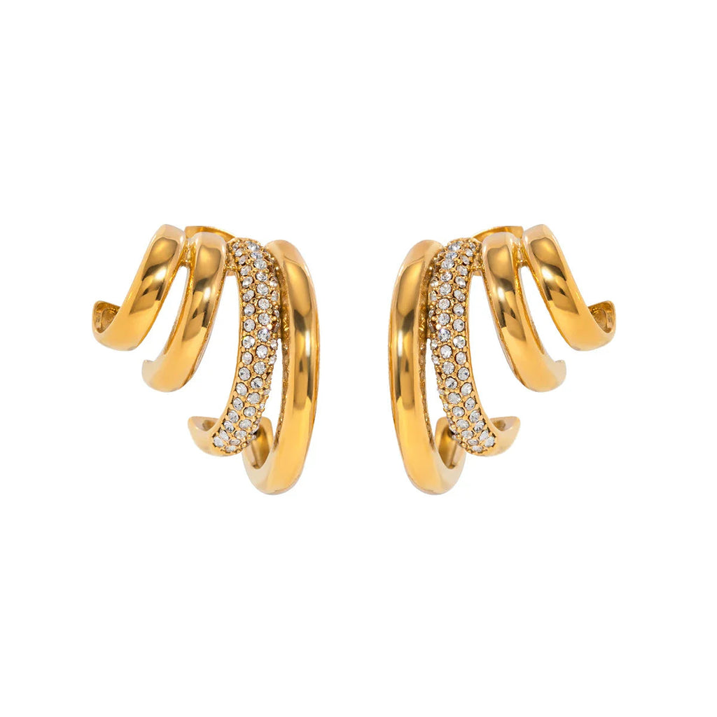 18k Quad Half Hoops Stud Earrings
