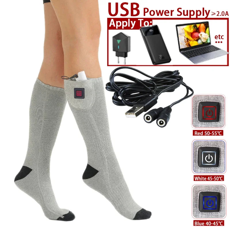 Electric Heated Socks | USB Heating Socks for Women & Men | 3 Heat Levels | Ideal for Skiing, Cycling & Outdoor | ThermaStep