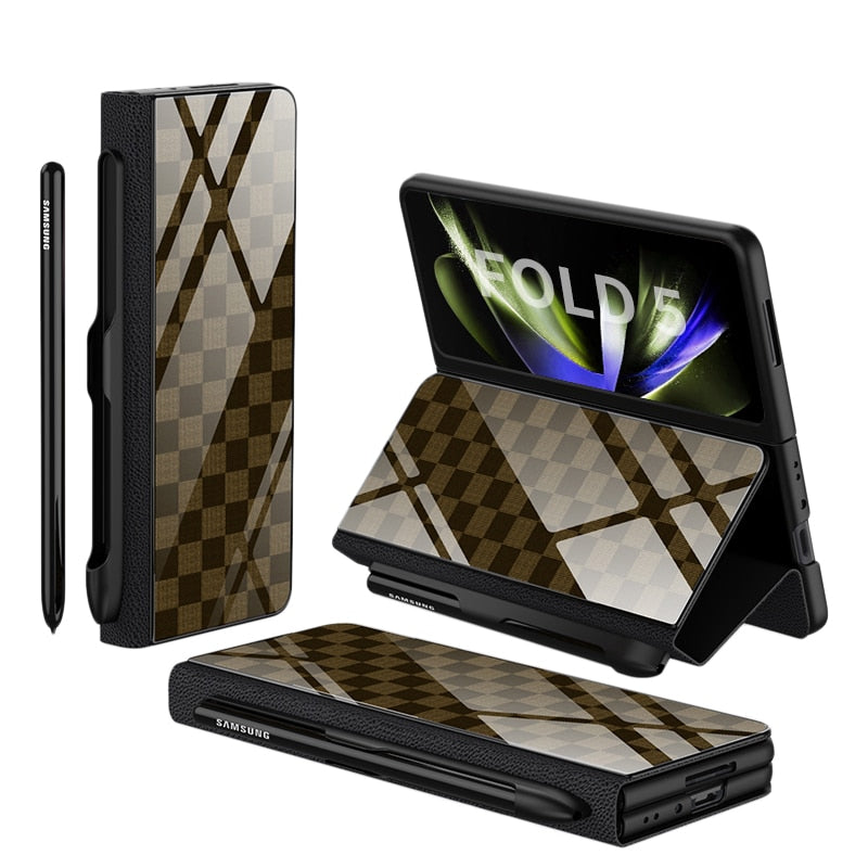 Shockproof Armor Case Glass Cover Stand Insert Card Leather Case for Samsung Galaxy Z Fold 5/4