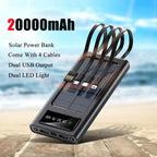 PowerCharge Solar Power Bank | 4-in-1 cable system | Fast charging & LED flashlight