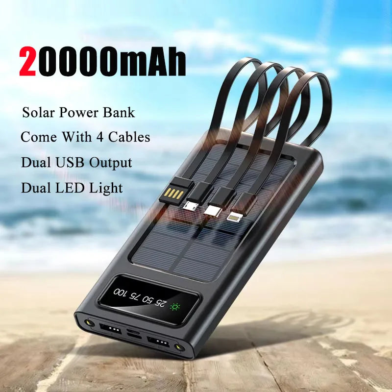 PowerCharge Solar Power Bank | 4-in-1 cable system | Fast charging & LED flashlight