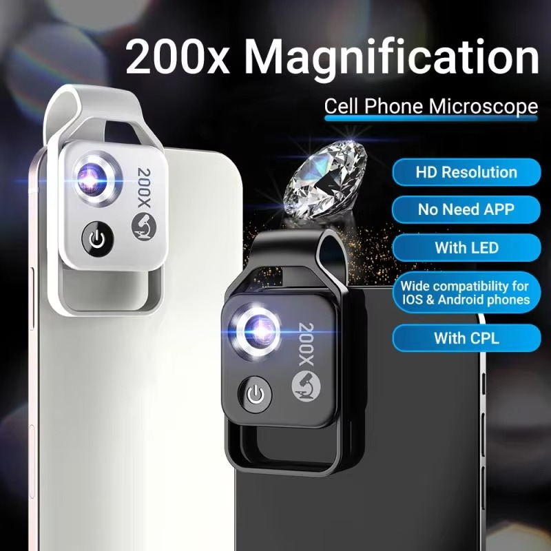 200X Zoom Professional Microscope Lens for Smartphones with Clip