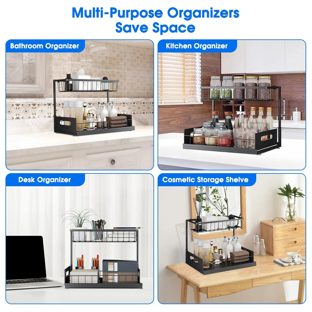 2-Tier Under Sink Sliding Cabinet Organiser – Arlo