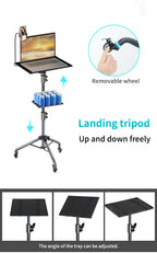 Adjustable Folding Laptop Table Stand with detachable tyres and 2 Trays for Comfort everywhere