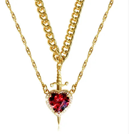 Heart and Sword Couple Necklaces
