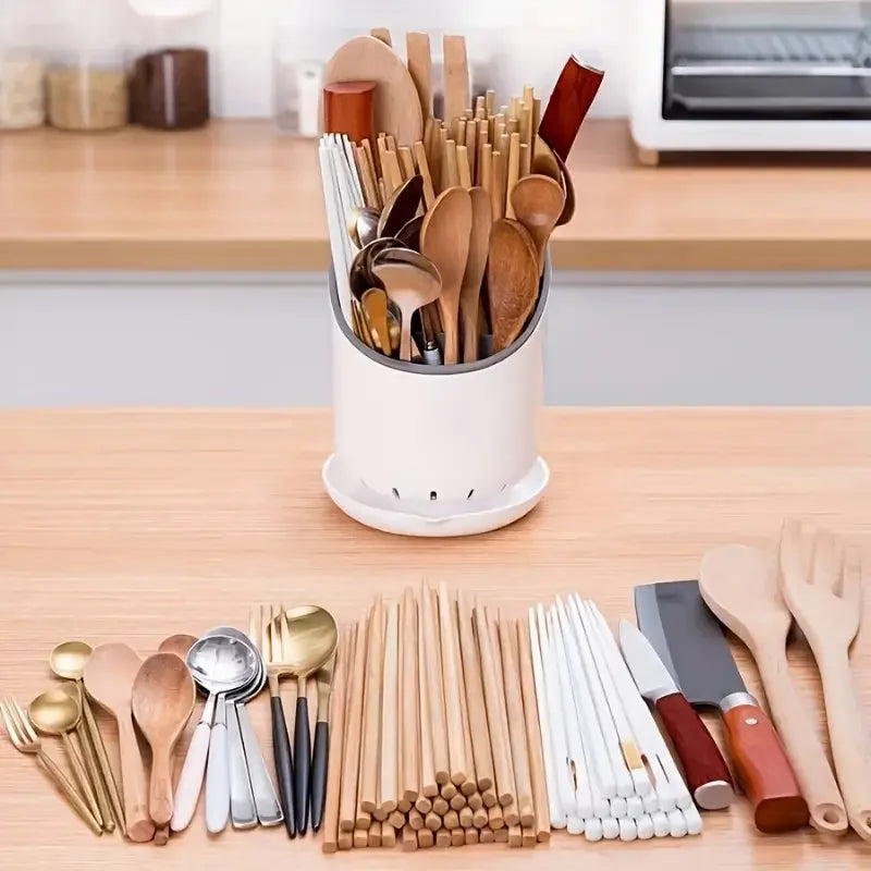 OrgaClean Cutlery Holder with Draining Function | Multi-layer Kitchen Organizer for Chopsticks, Spoons & Cutlery | Hygienic & Easy to Clean