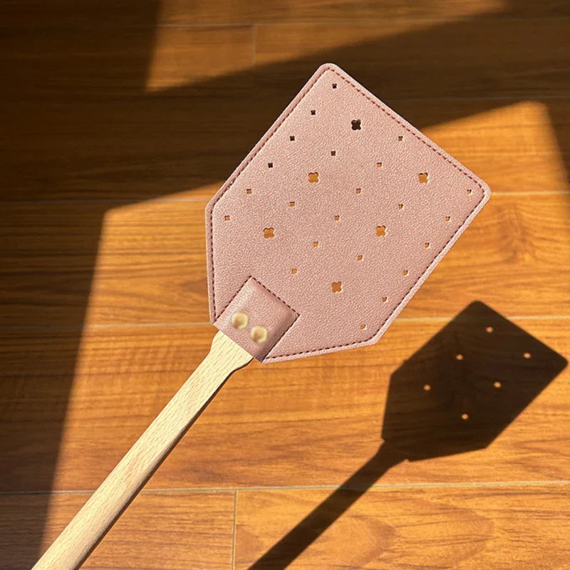 Insektra Leather Fly Swatter with Wood Handle | 13×10 cm Striking Surface | Stainless Steel Rivets | Hanging Device