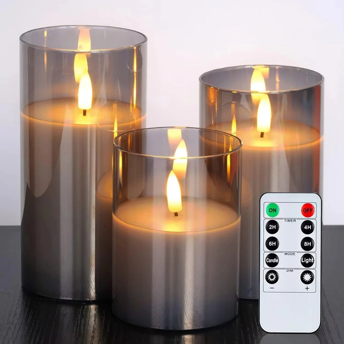 Lumièrea | LED Candle Set with Glass | Flickering & Remote Control | Timer | Wedding & Christmas