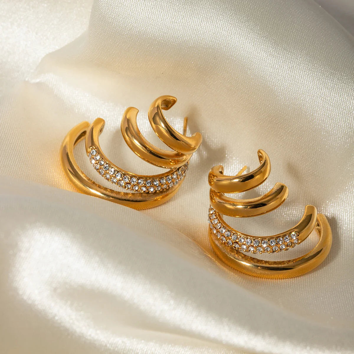 18k Quad Half Hoops Stud Earrings