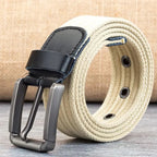 Men’s Canvas Belt – Adjustable Casual Striped Waistband
