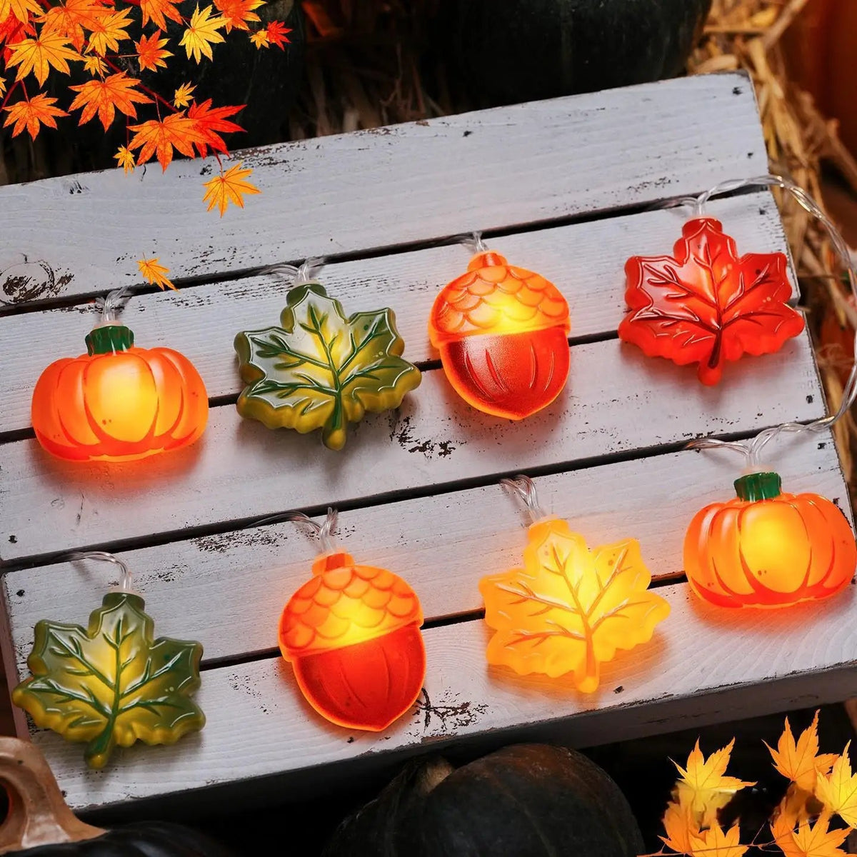 GlowHarvest Halloween String Lights | LED Pumpkin & Maple Leaves | 1.5m / 3m | Warm White