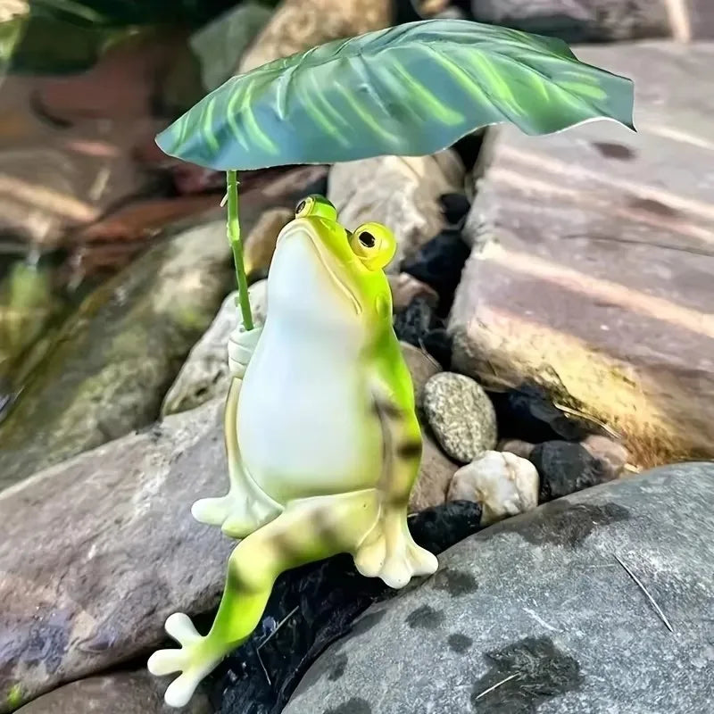 Frog on Lotus Leaf Figure for Aquarium Garden Decoration and Balcony Decoration