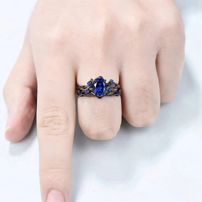 Sapphire Leaf Branch Statement Ring for Women