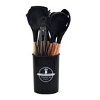 Culinora Silicone Kitchen Utensils Set | Heat Resistant up to 230 °C | 12-piece with Wooden Handles | Whisk, Spatula, Tongs & more