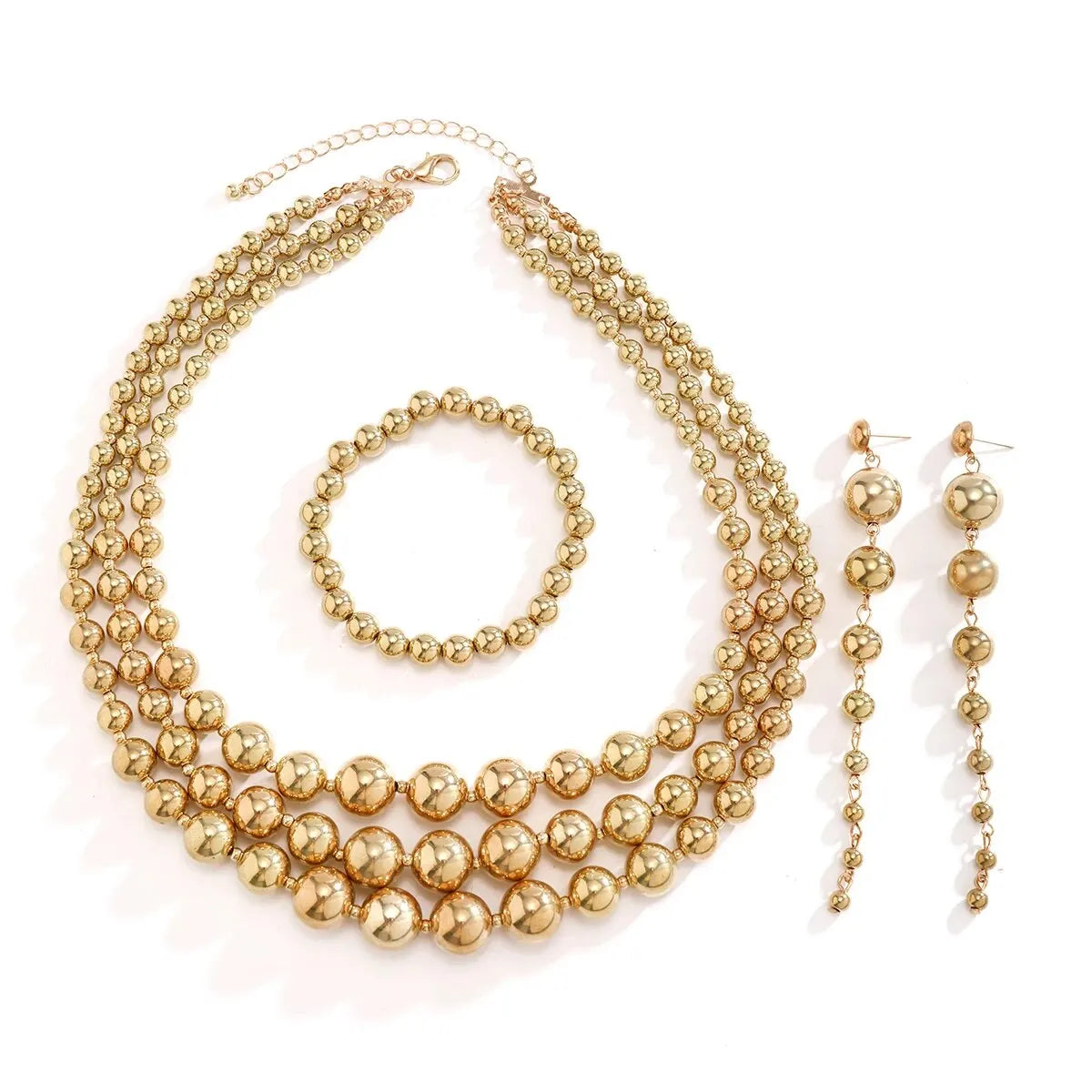 Bold Triple Stack Dangle Earrings, Necklace, Bracelet Set