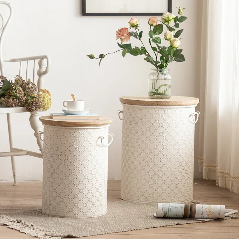 French Side Table Made of Iron with Storage Bin Space-Saving Design