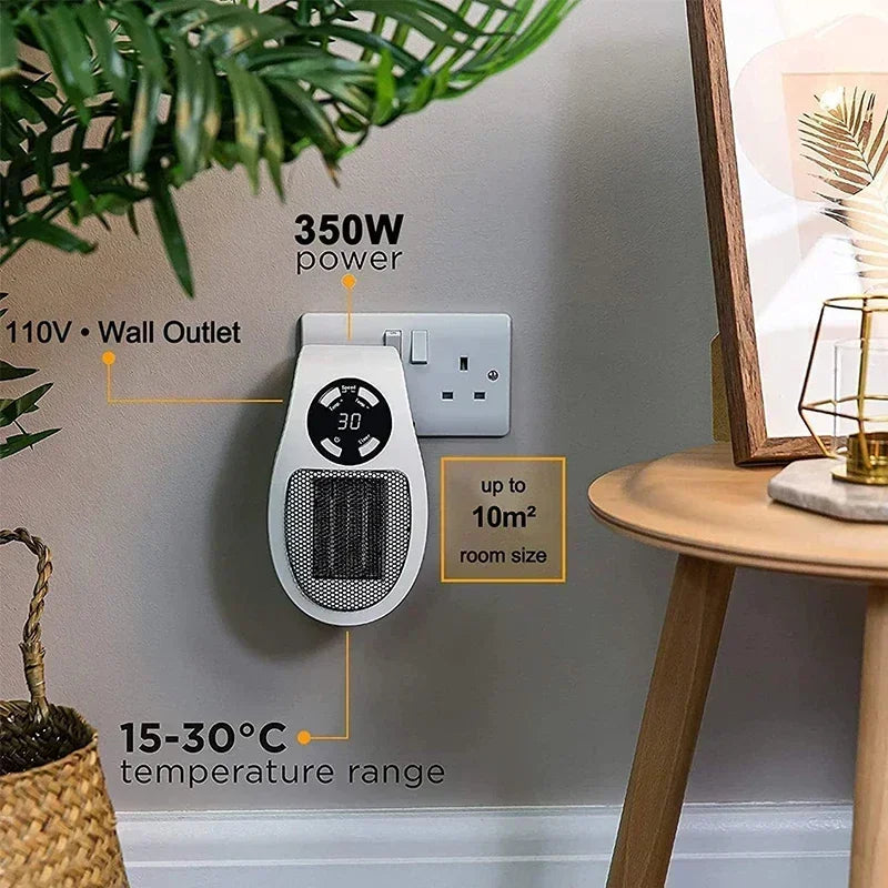 ThermoEase 350W Compact Heating Device | Wall Socket Heater with Remote Control | LED Display & Timer | 180° Rotating Plug