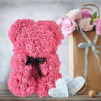 9.8in Artificial Rose Teddy Bear Gift with Display Box - Romantic Anniversary or Valentine's Day Decor