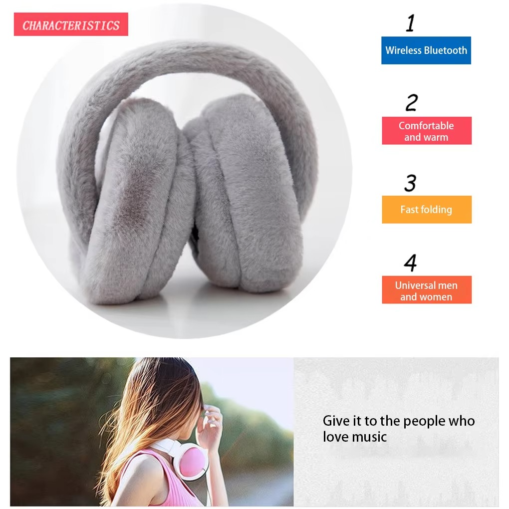 Wireless Plush Earphones with Bluetooth 5.2 and Warm Fur Design