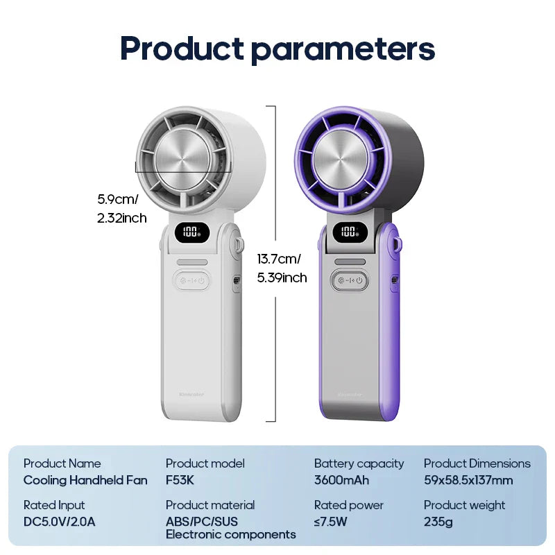 CoolityGo Handheld Fan with Ice-Cool Technology | 100 Speed Levels | 3600mAh Battery | Foldable & Ultraleight