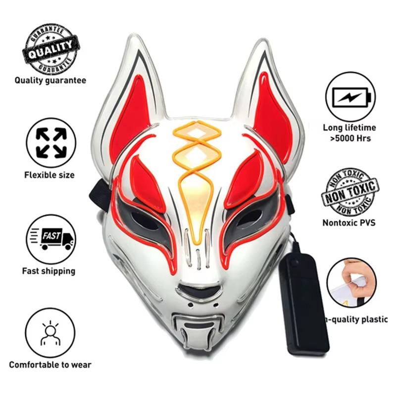 Luminous LED Full Face Fox Mask for Halloween & Cosplay