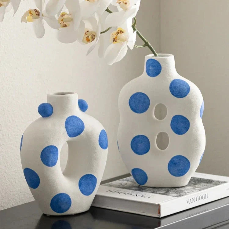 Blue Polka Dot Wonky Vase